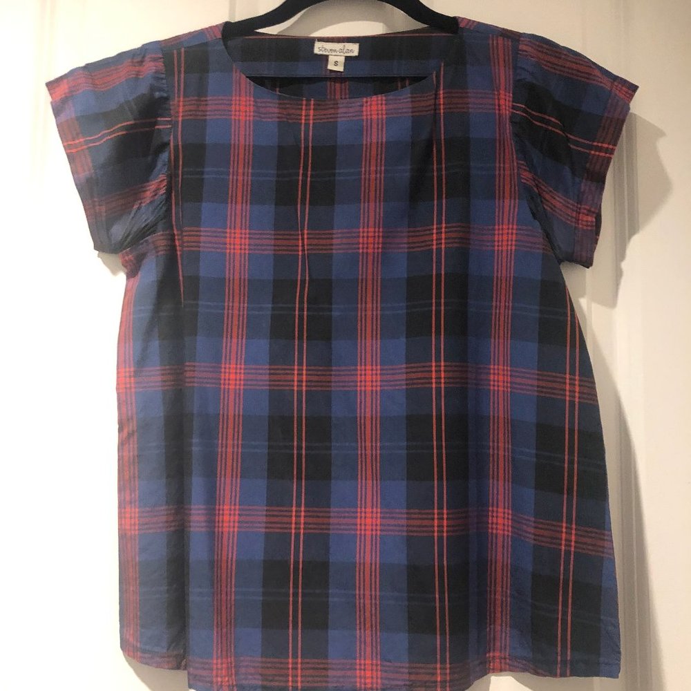 Steven Alan Short Sleeve Plaid Blouse